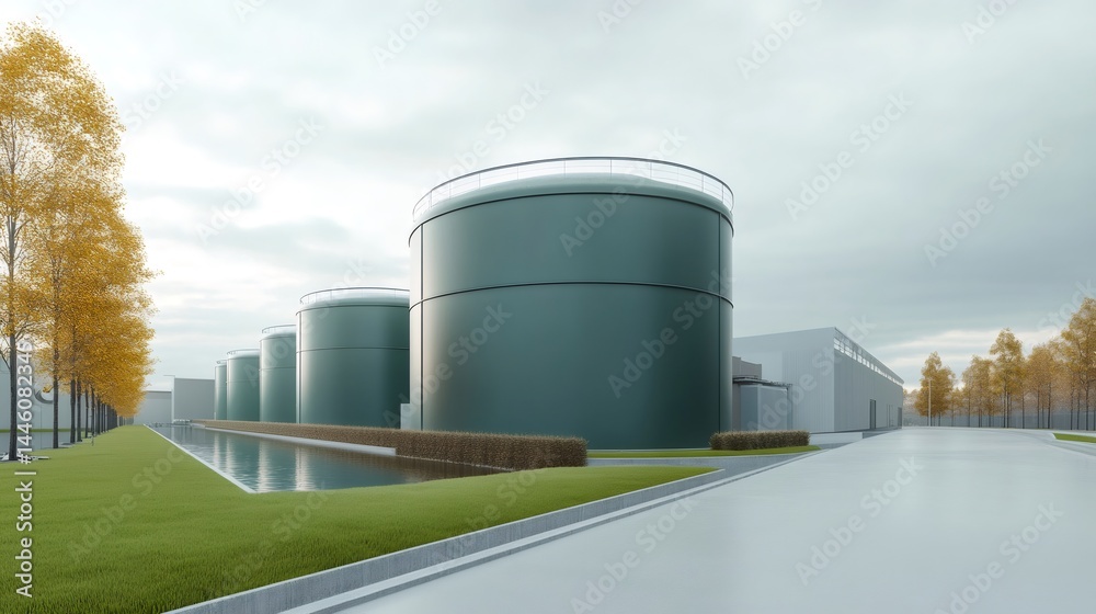 Biogas plant processing organic waste into renewable energy