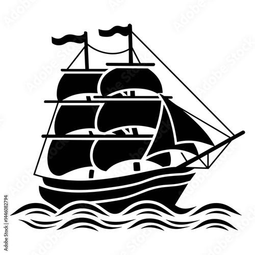 Sea Ship illustration black white vector illustration