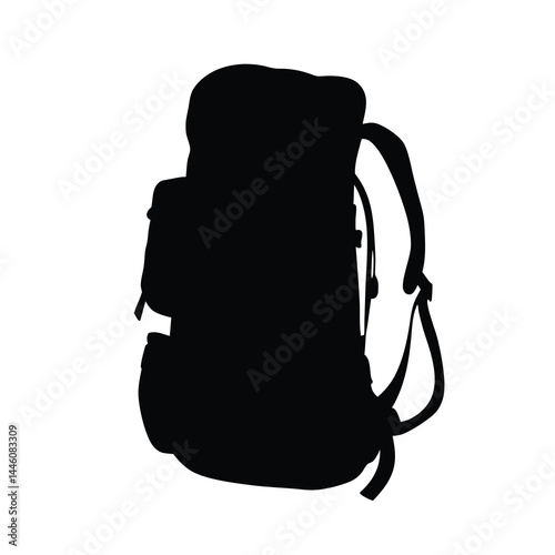Silhouette of a hiking backpack with shoulder straps on a white background