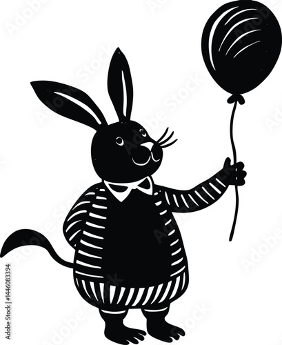 Bunny Holding Balloon Silhouette
