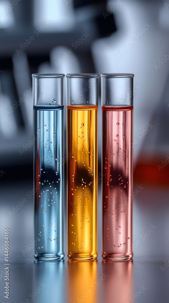 Test tubes containing colorful chemical substances in laboratory setting