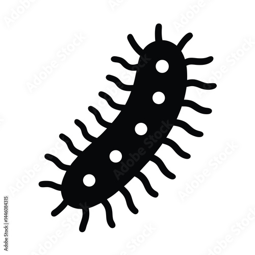 Stylized black bacteria with flagella and internal structures vector graphic