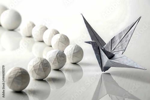 Evolution of geometric complexity illustrated with polyhedral shapes and an origami bird photo