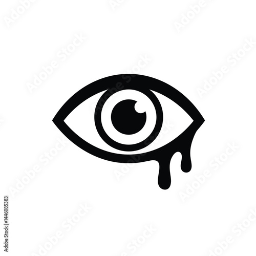 Black eye icon with flowing liquid symbol for crying or eye drops