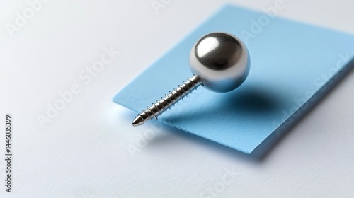 Obraz na płótnie Metal sphere and screw resting on blue paper on white background w salonie