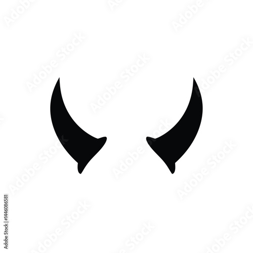 Black devil horns silhouette isolated on white background simple minimalist design