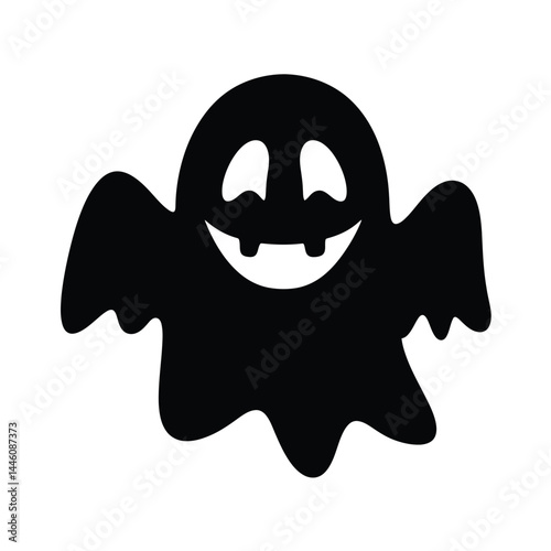 Smiling black ghost silhouette for halloween graphic design illustration element