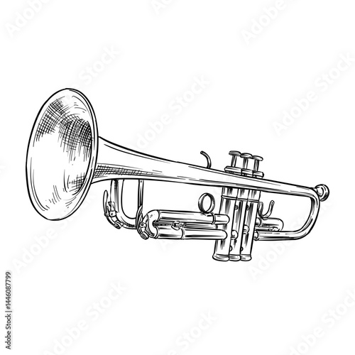 trumpet musical instrument vector line art hand drawn illustration