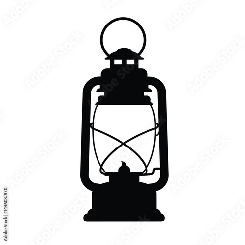 Black silhouette illustration of a vintage kerosene lantern or oil lamp