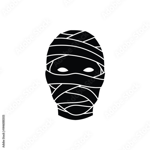Spooky mummy face wrapped in bandages silhouette for halloween design elements