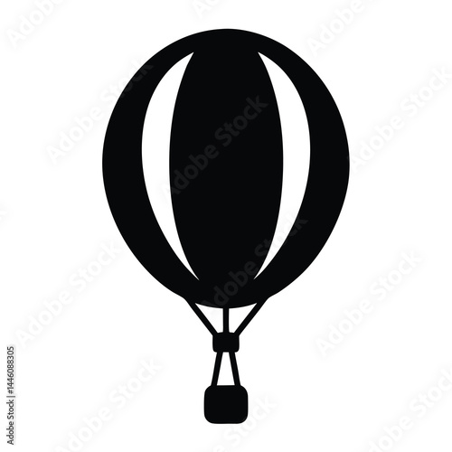 Monochrome depiction of a classic hot air balloon with gondola attached
