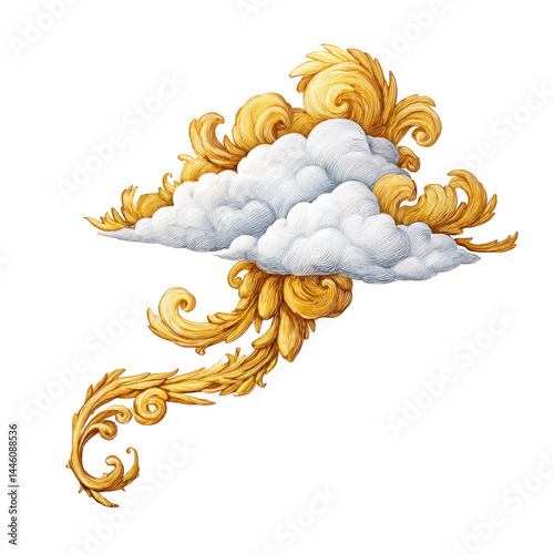 Obraz na płótnie Ornate golden baroque design element surrounding a whical fluffy cloud w salonie