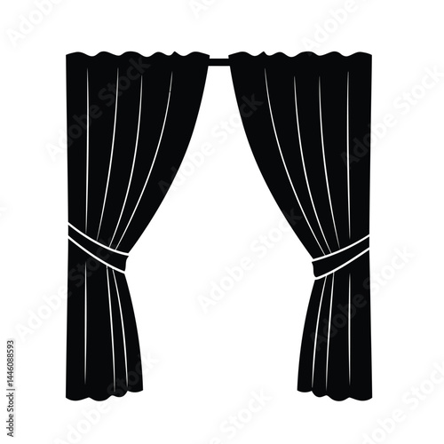 Black and white curtain illustration for window treatment and interior design concept