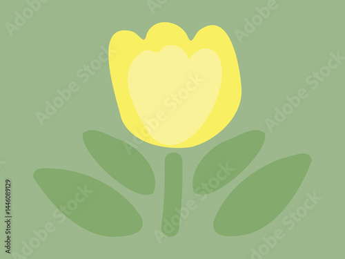 Yellow cartoon blooming  tulip  flower. Cute and lovely seamless vector illustration .