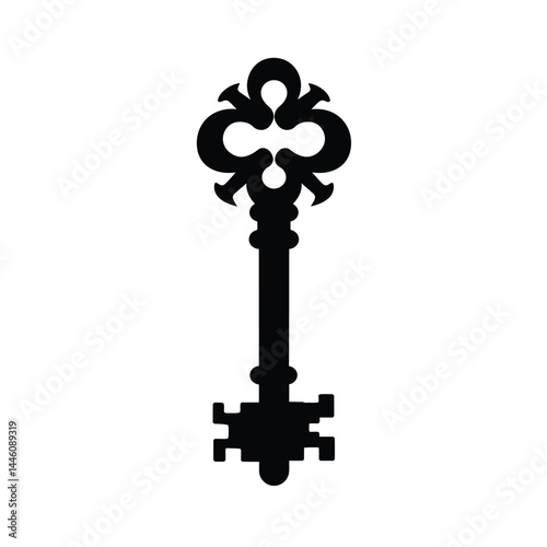Ornate key silhouette ancient mystery black and white minimalist design