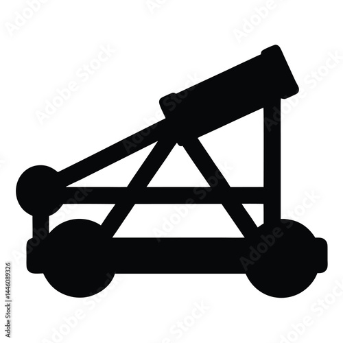 Silhouette Illustration of a Medieval Catapult on Wheels for Siege Warfare