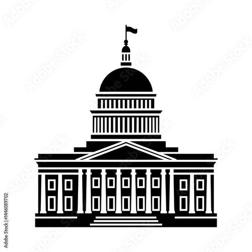 Iconic Government Building Silhouette: A stately silhouette of an iconic government building, representing power and authority. A symbol of governance, law, and national identity.