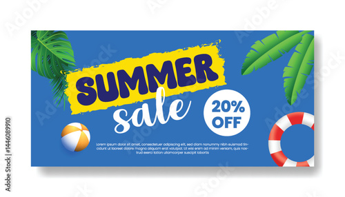  Tropical summer Horizontal background illustration for Summer sale promotion social media page cover, header, footer. summer Beach holiday, beach party invitation web banner design