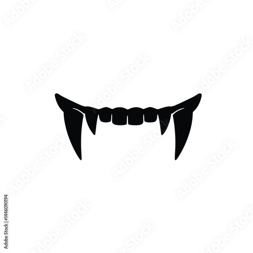 Black vampire fangs isolated on white background spooky halloween illustration design