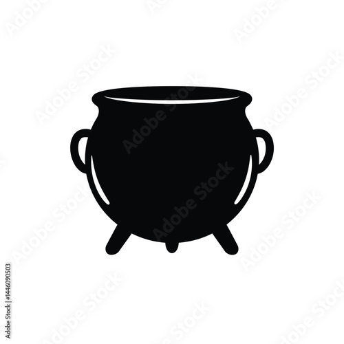 Black silhouette vector illustration of a witchs cauldron for halloween designs
