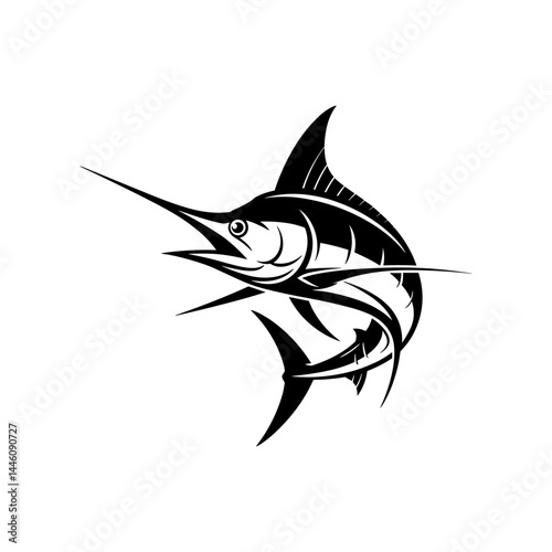 Majestic Sailfish Silhouette: A bold, minimalist illustration of a sailfish, showcasing its distinctive fin and spear-like bill, symbolizing power and marine beauty.