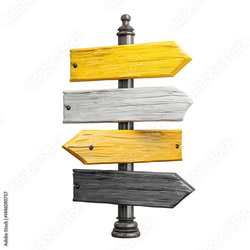 Obraz na płótnie Multiple wooden arrows point in different directions on a metal signpost. w salonie