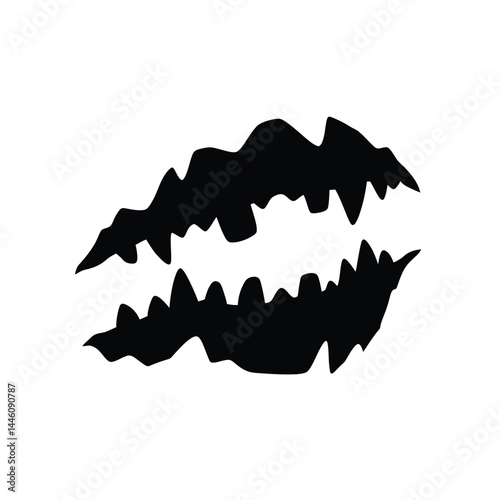 Abstract silhouette of sharp teeth biting jaws menacing mouth open isolated