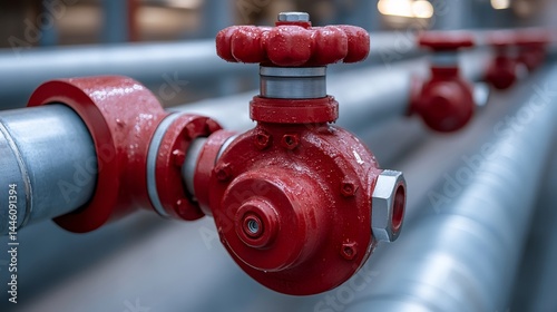 Obraz na płótnie Red valve controlling industrial pipeline flow w salonie