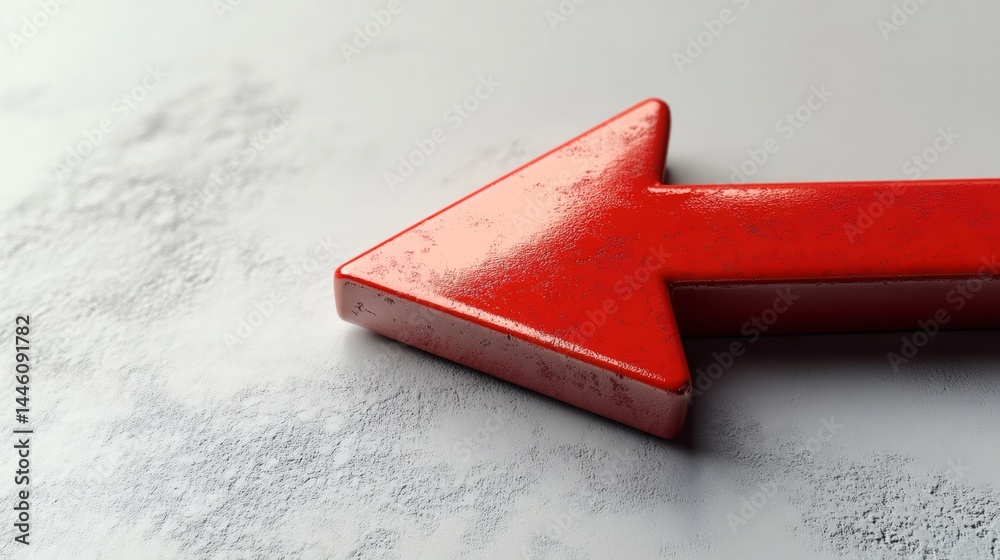 Red arrow pointing left on concrete surface symbolizing direction