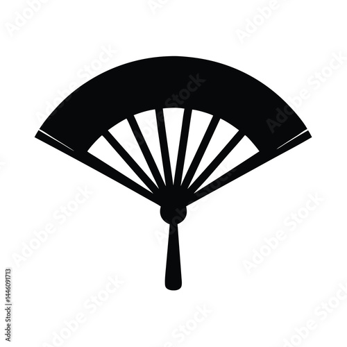Simple black and white folding fan icon for cultural representation illustration