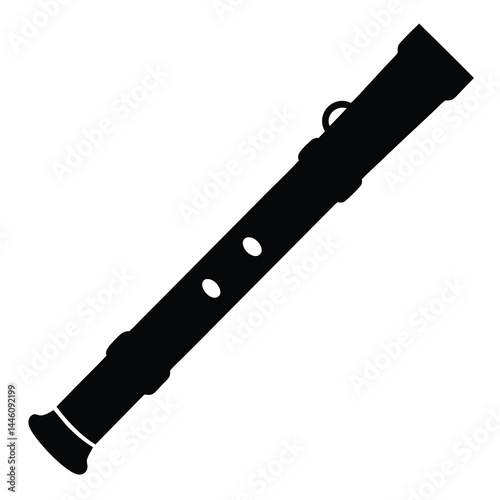 A Simple Black and White Silhouette of an Old Wooden Flute Instrument