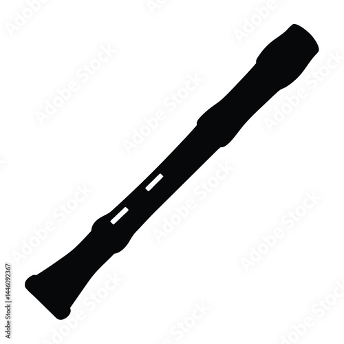 Silhouette image of a recorder woodwind musical instrument against a white background
