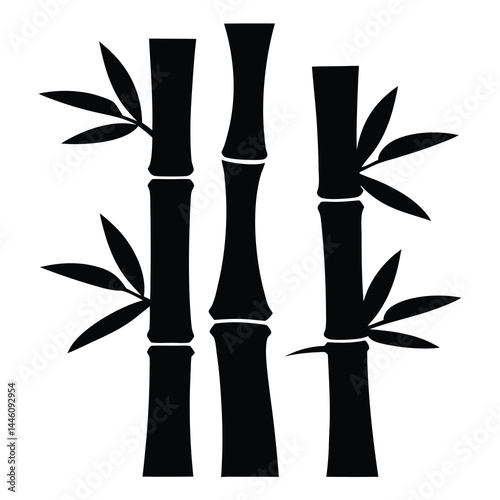 Three bamboo stalks and foliage silhouette on white background vector design