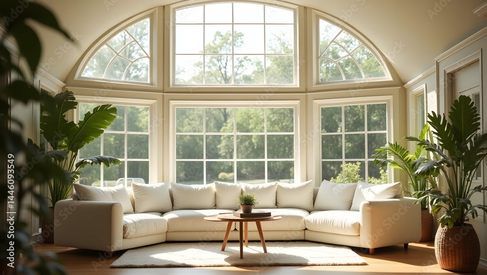 Fototapeta premium Peaceful Minimalist Lounge Area with Soft Daylight and Clean Design