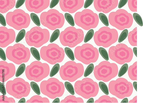 Pink cartoon blooming rose flowers. Cute and lovely seamless vector pattern for design and decoration.