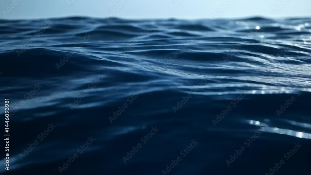 Deep blue ocean waves, smooth surface.
