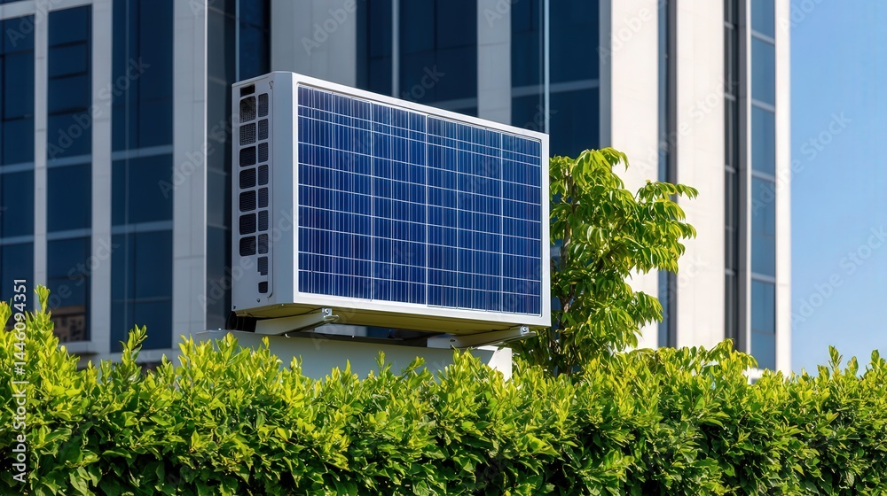 Fototapeta premium Modern Solar-Powered Air Conditioning Unit on Office Building