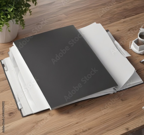 Blank vertical photo album mockup, open pages ready for design ,  mockup,  pages,  photos