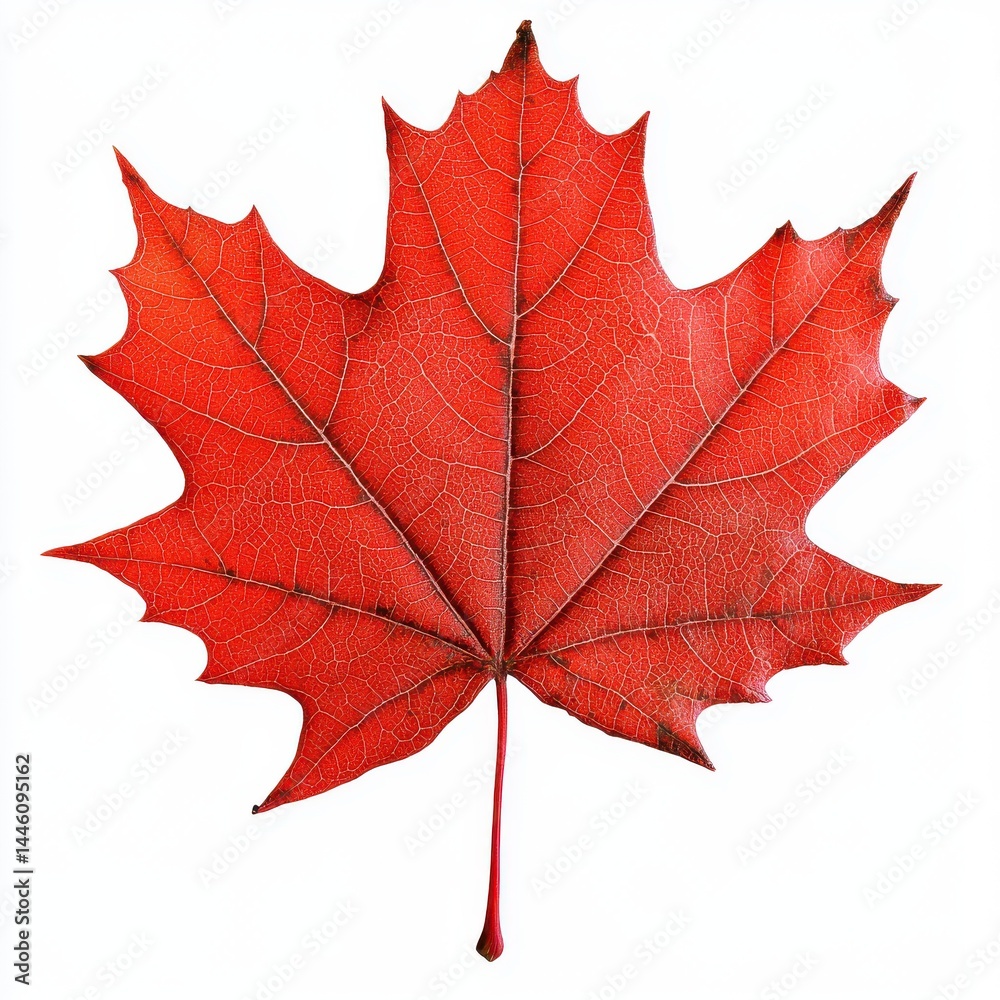 Fototapeta premium Brilliant Red Maple Leaf with Detailed Veins