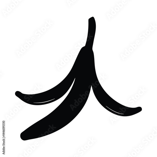 Black silhouette of a banana peel posing a slip hazard for pedestrians