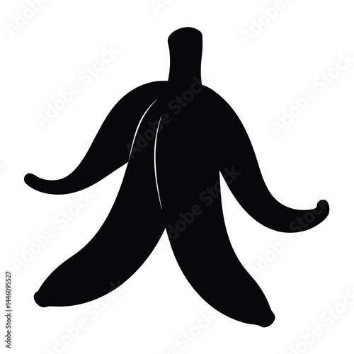 Banana peel illustration, black silhouette representing a slippery hazard and cartoon mishap