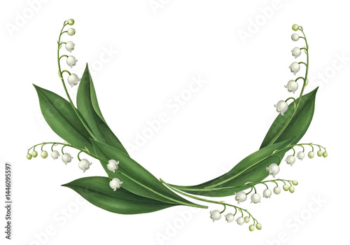 Lily of the valley floral wreath illustration