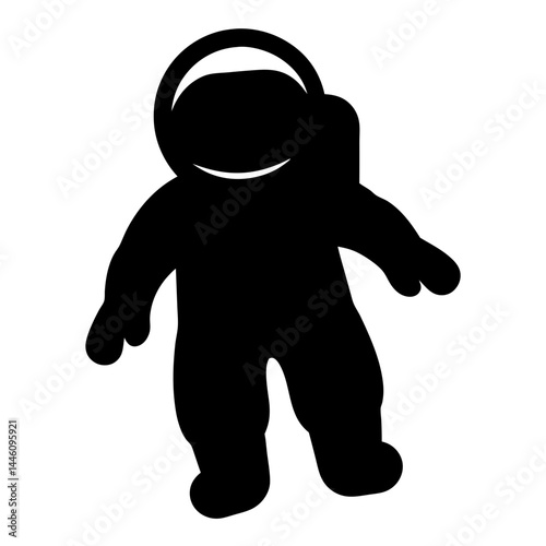 Black silhouette astronaut spaceman character floating in zero gravity outer space