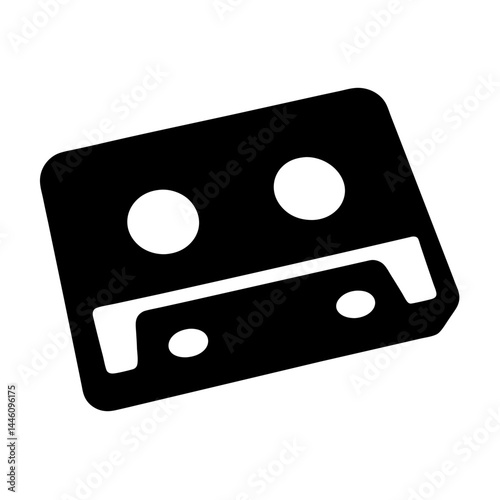 Simple black and white icon of an analog music cassette tape