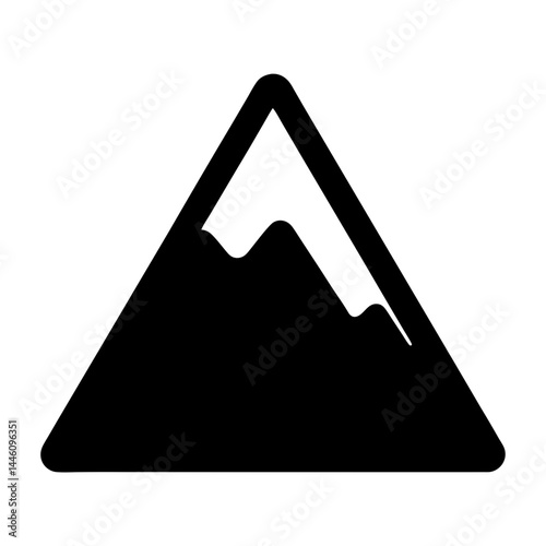 Black mountain icon with a snow covered peak in simple design