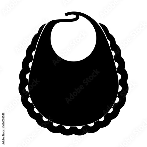 Graphic representation of a bib with a scallop edge in black and white