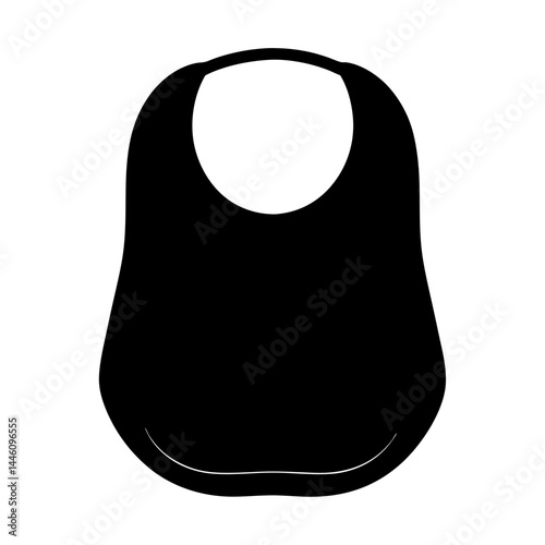 A solid black silhouette of a baby bib on a white background