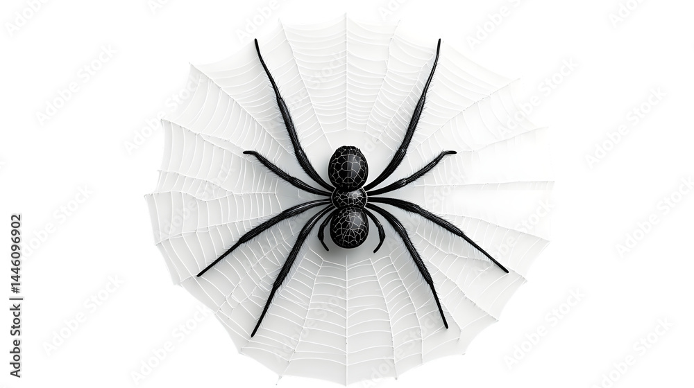 Obraz premium Spider on Web Detailed Illustration of a Black Spider in Its White Web Perfect for Halloween