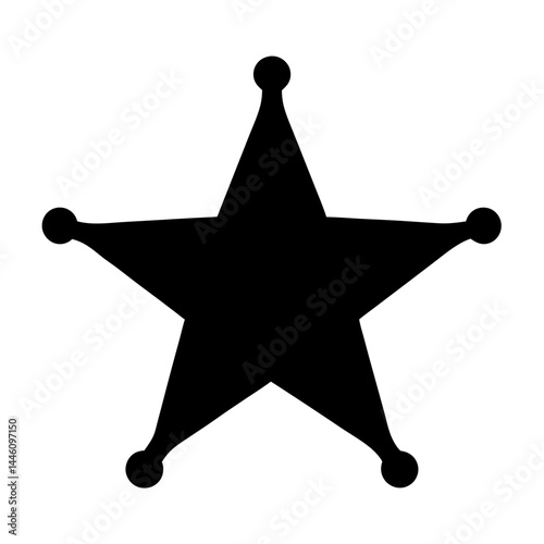 Isolated black sheriff star badge icon with balls on white background