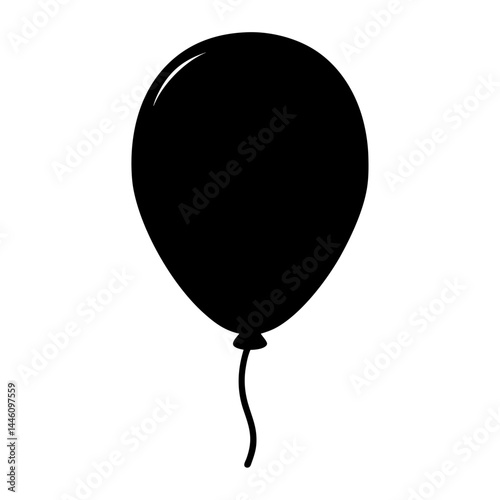 Elegant black balloon with a curved string against a white background
